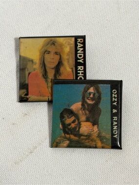 Vintage 1980s Randy Rhoads Ozzy Osbourne Square Pinback Buttons Pins Lot of 2